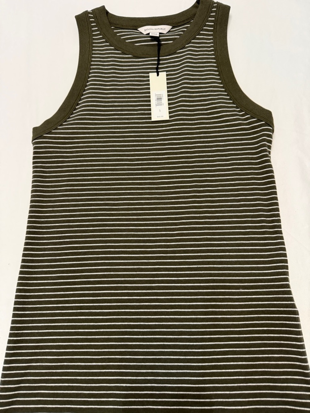 Banana Republic Olive green  & White Striped Ribbed Tank new with tag size small
